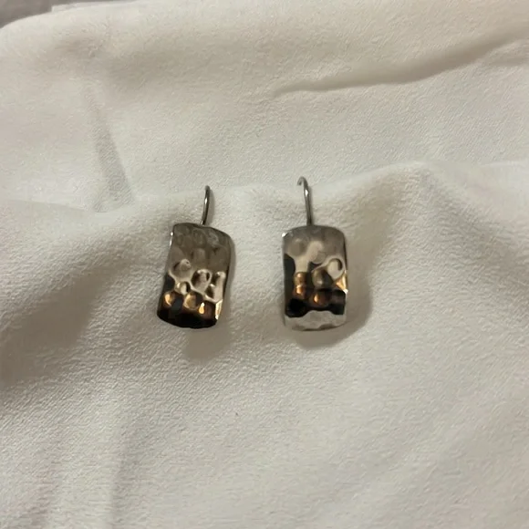Silpada Earrings Sterling Silver Hammered Rectangle French Hook 925 - Picture 2 of 3